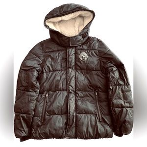 Abercrombie Kids Black, Sherpa lined puffer jacket, boys size 11/12